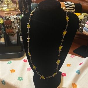 Vintage Beaded Necklace with Green and Pink Accents Magnet Clasp